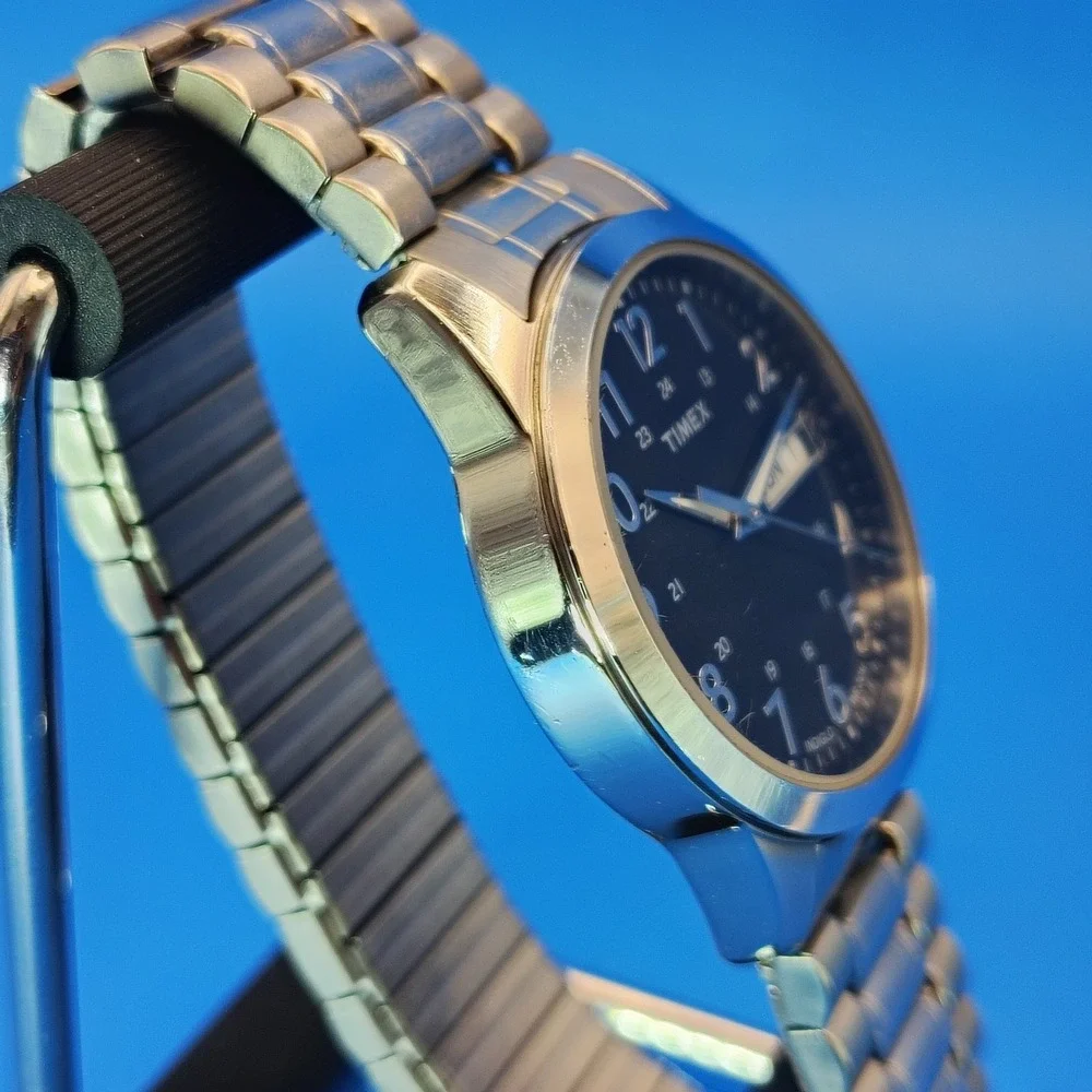 2018 Timex Mens Day-Date Black Dial Quartz Watch‎ Stainless Steel Fully Restored